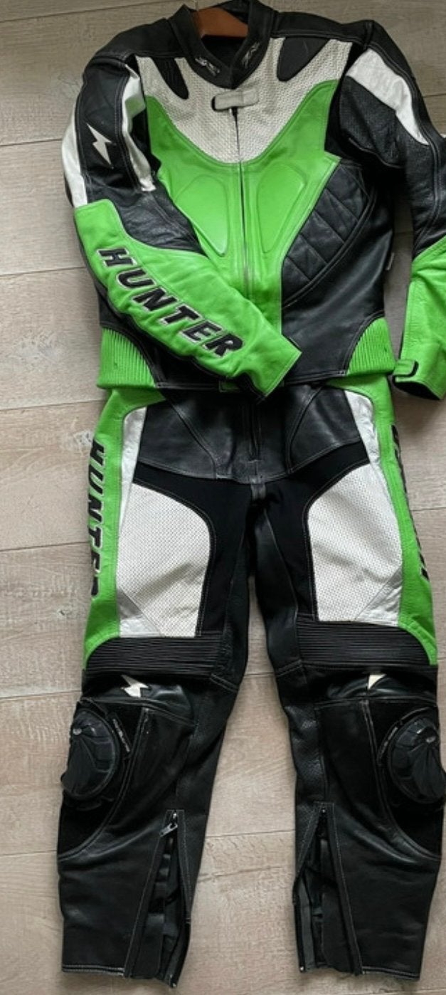 Kawasaki groen Hunter Leren Motor combi pak  Maat 40, Motoren, Ophalen of Verzenden, Tweedehands, Dames, Combipak