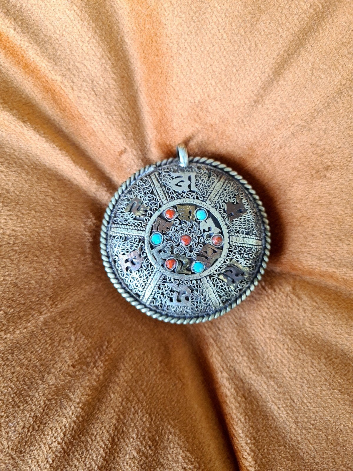 Boeddhistische mandela hanger van Tibetaans zilver, Ophalen of Verzenden