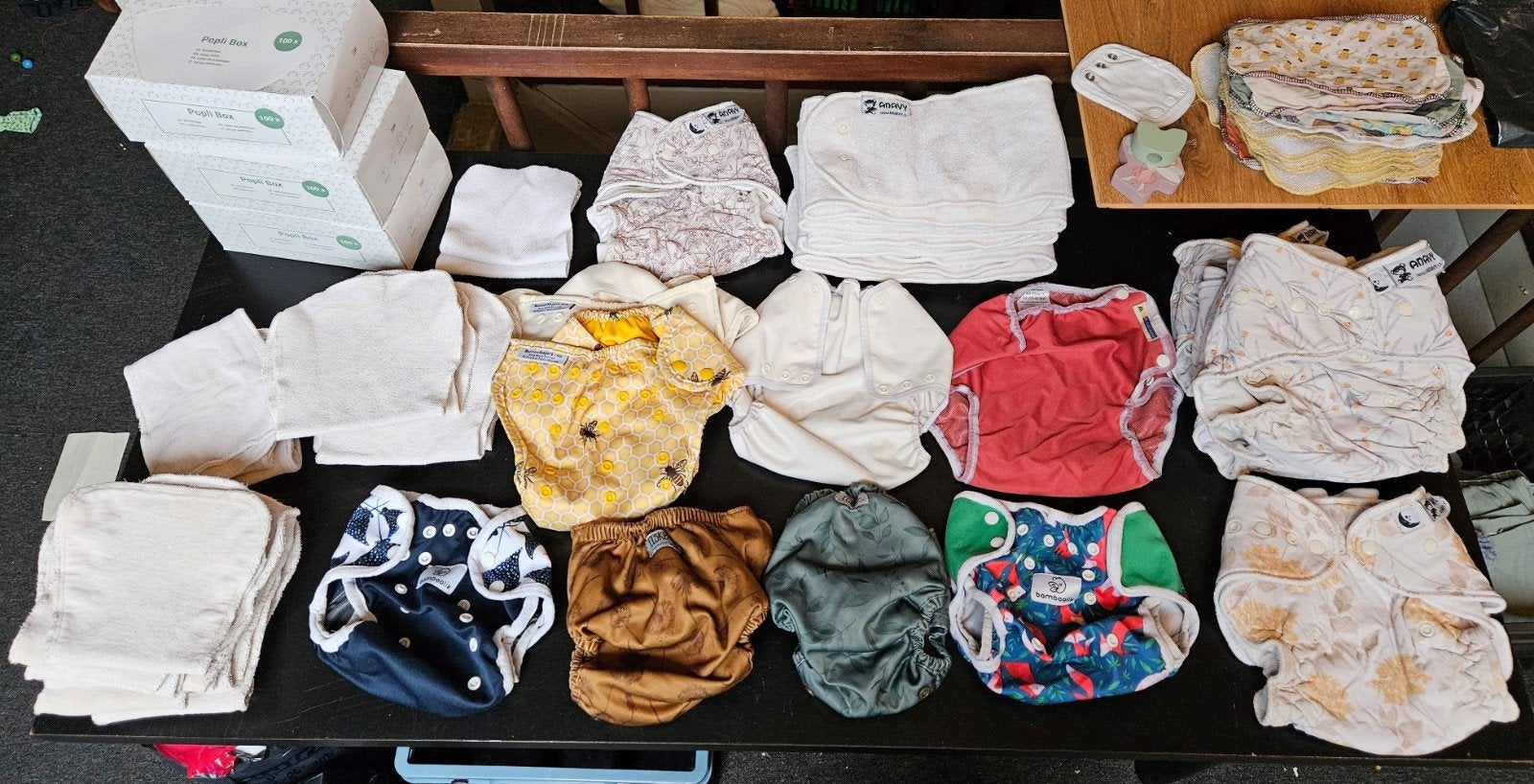 Grote set wasbare luiers en accessoires, Ophalen, Gebruikt