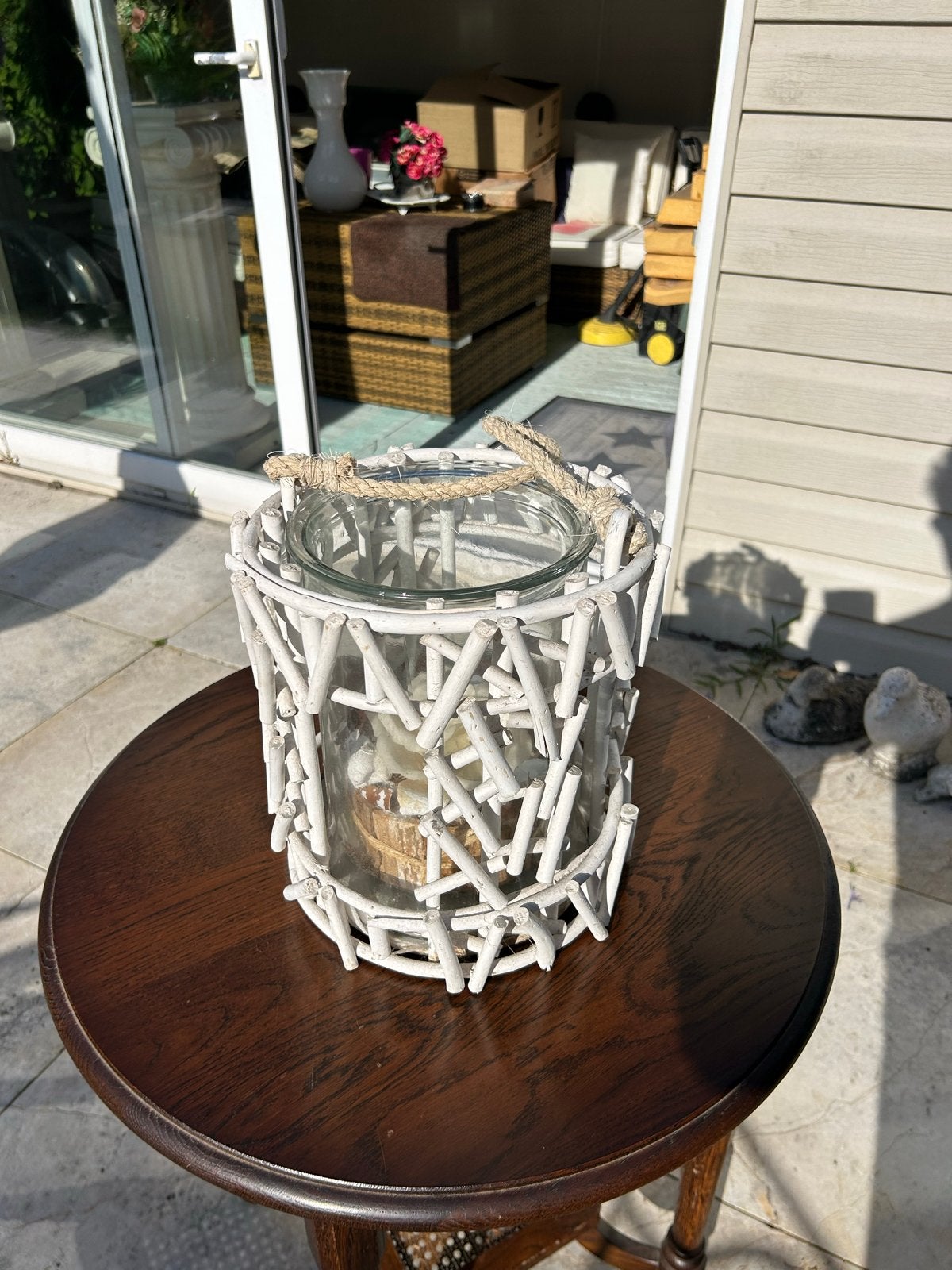Mooi gevlochten windlicht met glas, Windlicht, Gebruikt, Wit, Rivièra Maison