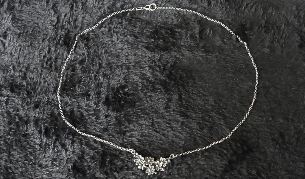 ZILVEREN KETTING JASSERON SCHAKEL MET BLOEM FILIGRAAN, Met hanger, Ophalen of Verzenden, Zo goed als nieuw, Zilver