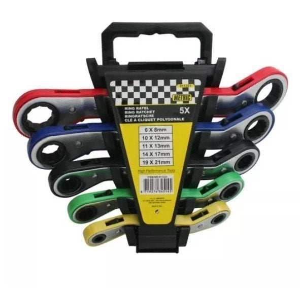 Ratelsleutelset ring kleur 6 t/m 21 mm metrisch 5-delig, Ophalen of Verzenden, Nieuw