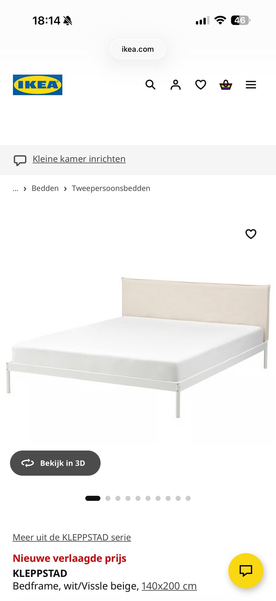 IKEA KLEPPSTAD Bedframe wit/Vissle beige 140x200 cm + MATRAS, Ophalen, Wit, Tweepersoons, 140 cm