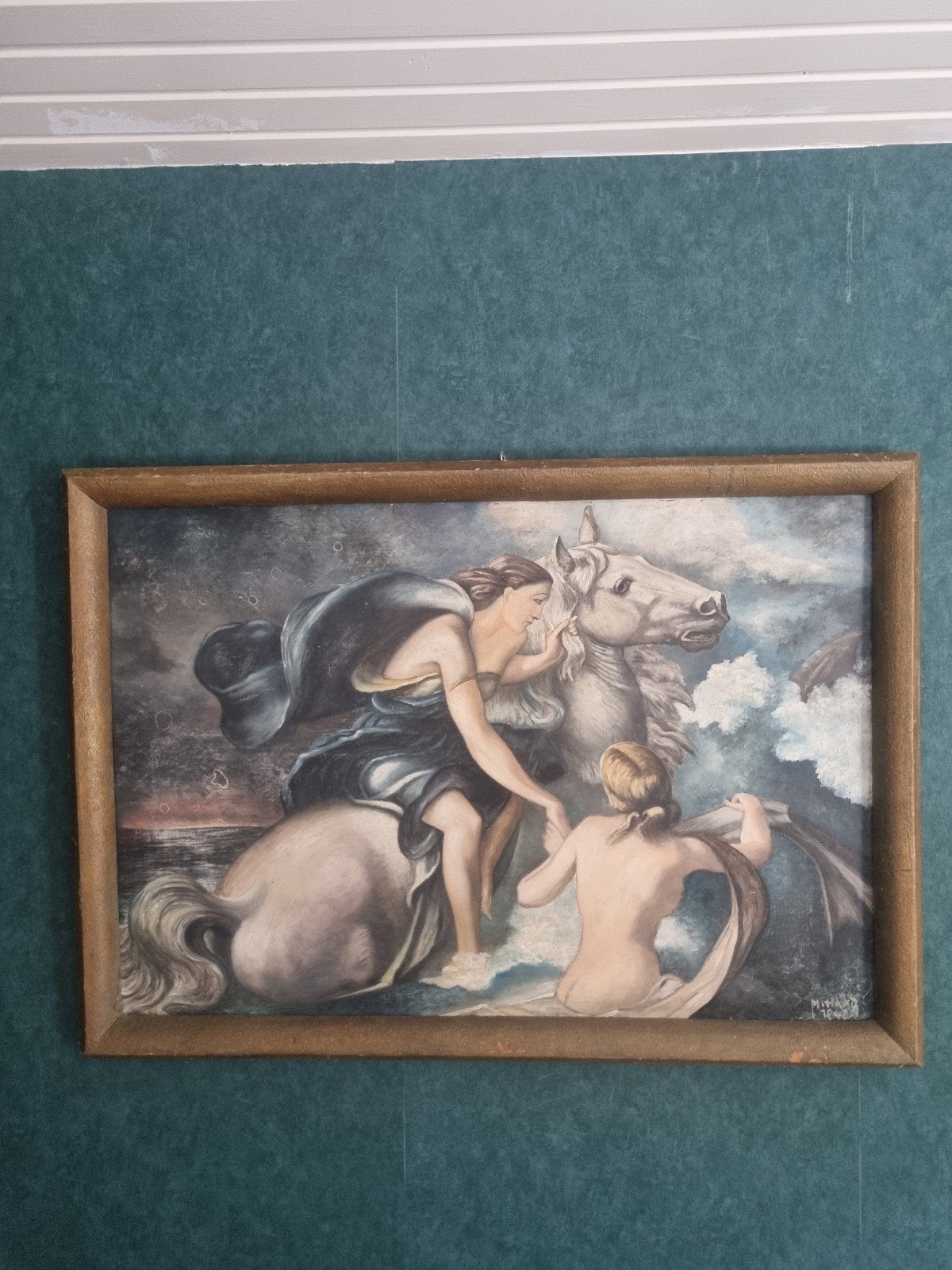 Klassiek schilderij: Vrouwen en paard 1943, Doek, Portret of Personen, Realistisch, Ophalen of Verzenden