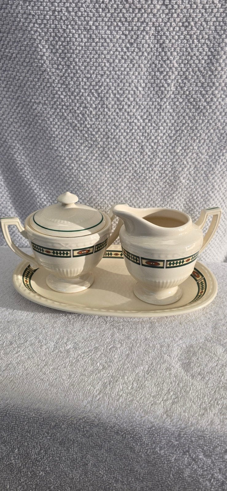 Recamier Royal Creamware suikerpot, melkkan en dienblad, Overige merken, Klassiek, Overige typen, Ophalen of Verzenden