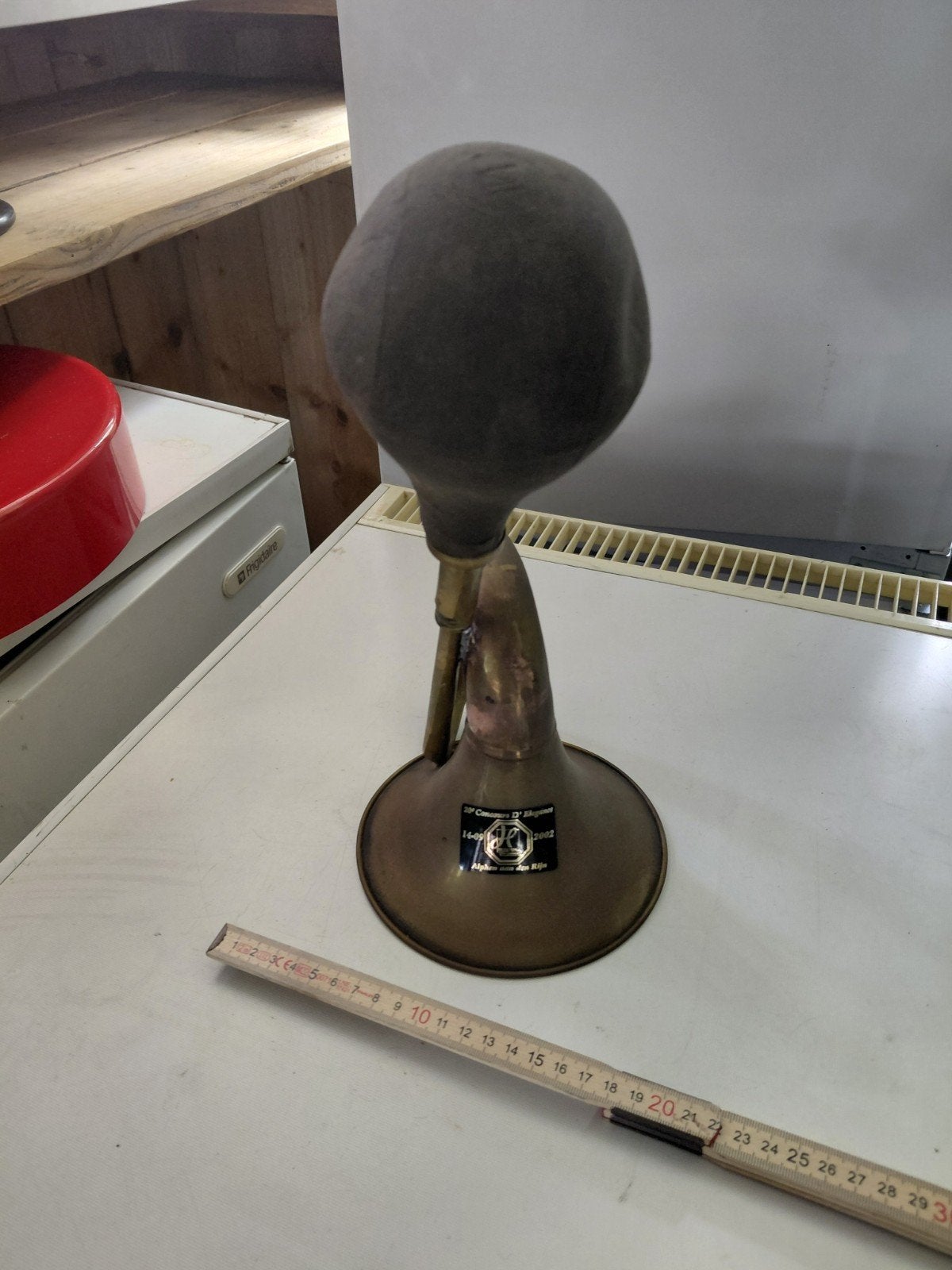 Vintage Koperen Hoorn met Blaasbalg - Decoratief Item, Ophalen of Verzenden