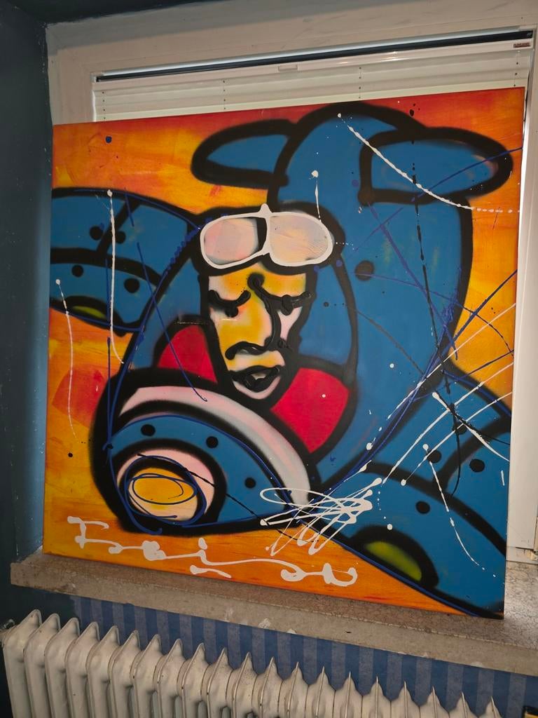 Fabian schilderij vliegtuig, Antiek en Kunst, Kunst | Schilderijen | Modern, Ophalen of Verzenden