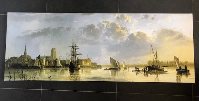 Gezicht op Dordrecht. “ WERK AAN DE  MUUR” met certificaat., Antiek en Kunst, Maritiem / water, Doek, Realistisch, Ophalen of Verzenden