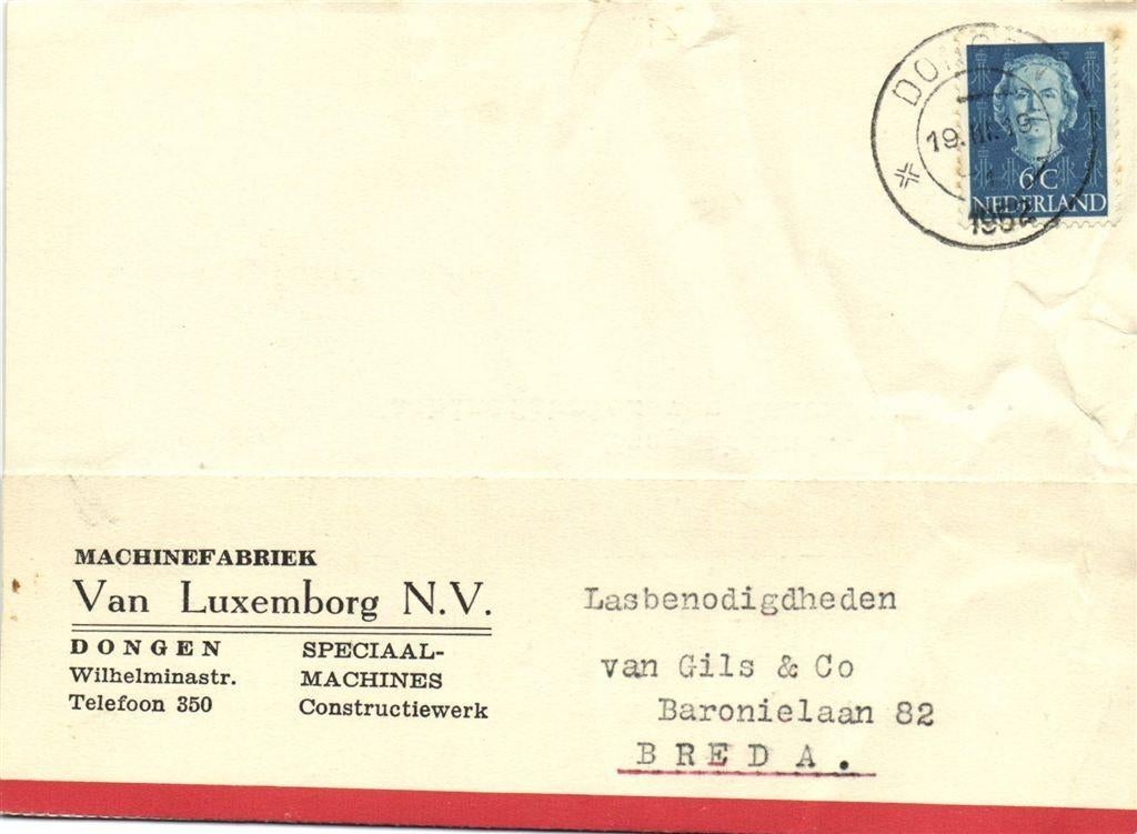 Machinefabriek Van Luxemborg NV, Dongen - 03.1952 - briefkaa, Ophalen of Verzenden, Briefkaart