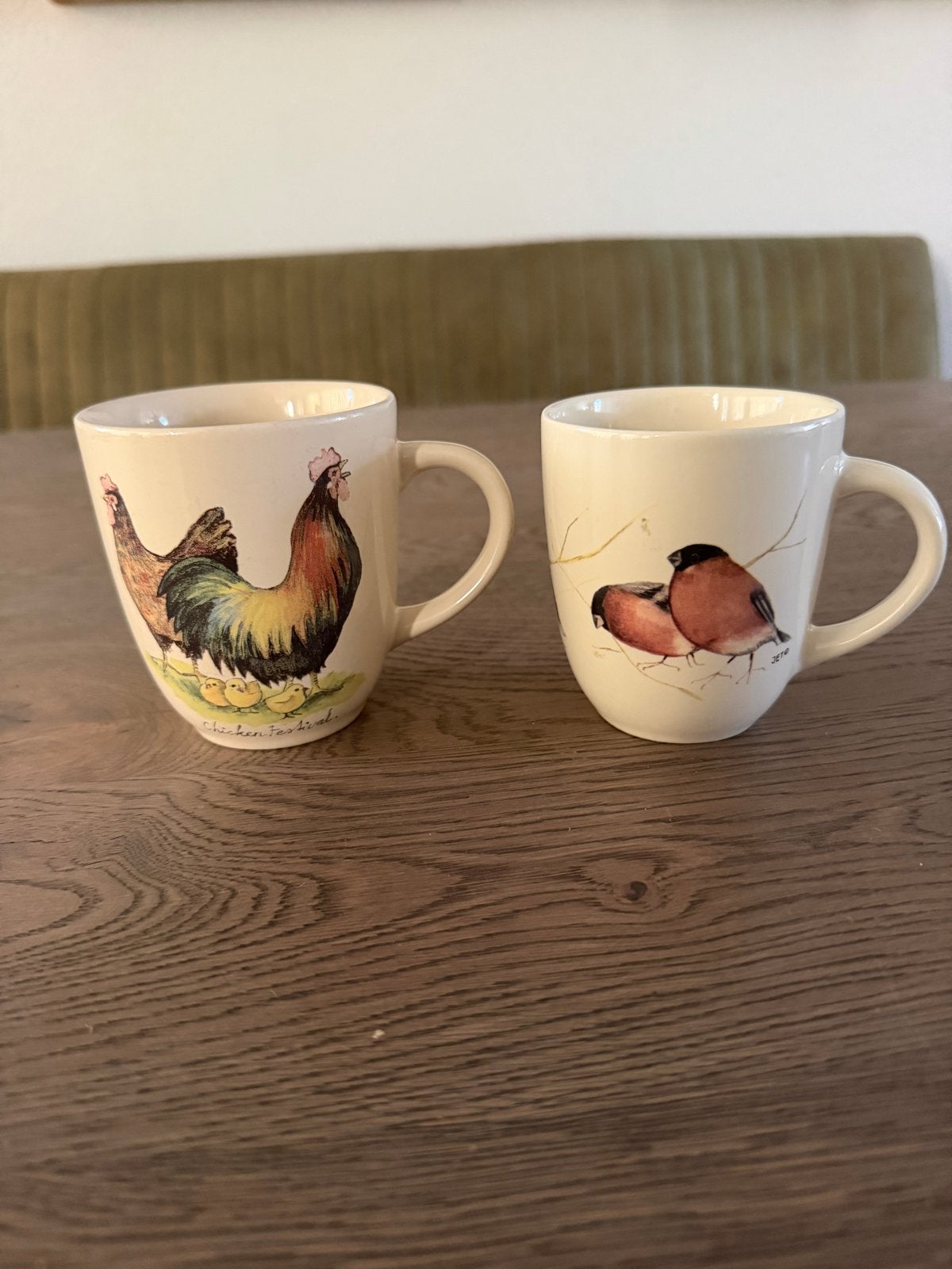 Set van 2 Jet by Ter Steege mokken: kip en vogels, Huis en Inrichting, Keuken | Servies, Keramiek, Landelijk/Boerenbont, Zo goed als nieuw