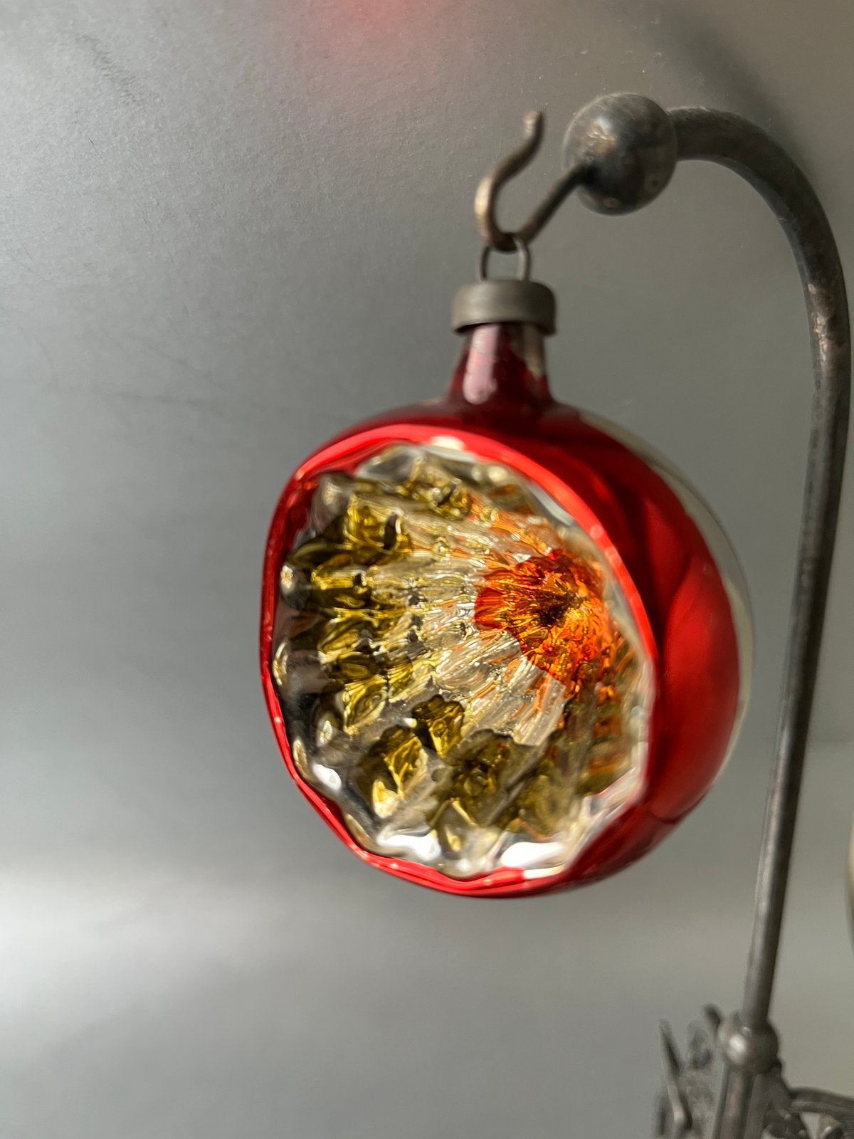 Oude glazen kerstbal (nr 26), deuk, reflector, Gebruikt, ., Ophalen of Verzenden, .