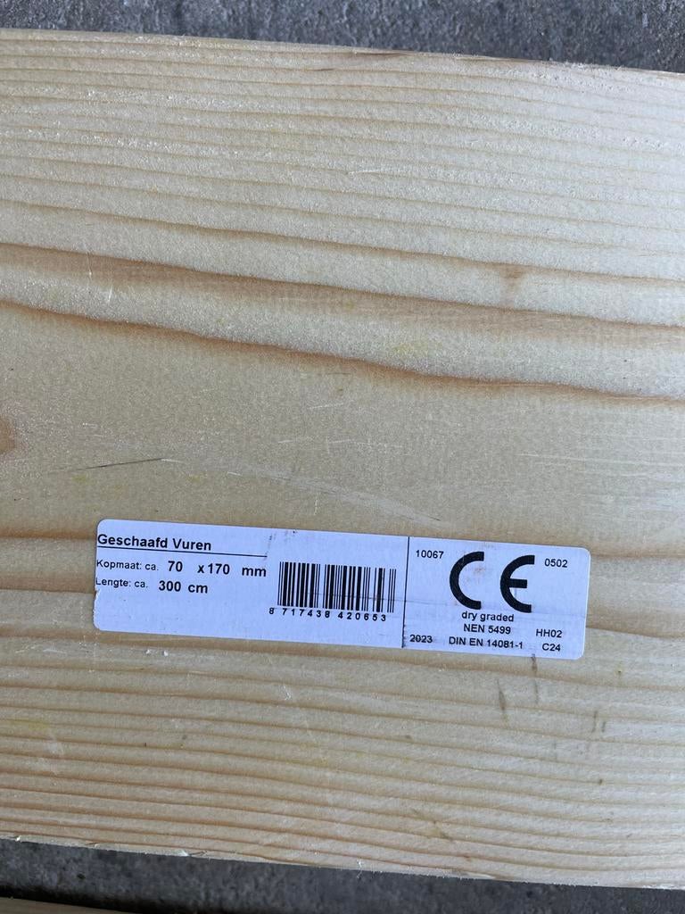 Geschaafde Vurenhouten Balken 70x170x3000 mm (4 stuks), Ophalen, Nieuw, Balk, Vuren