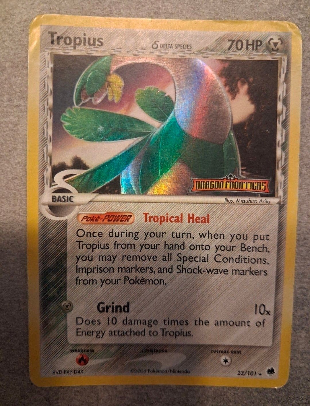 Tropius Delta Species Pokémon Kaart - Dragon Frontiers, Ophalen of Verzenden, Gebruikt, Losse kaart, Foil