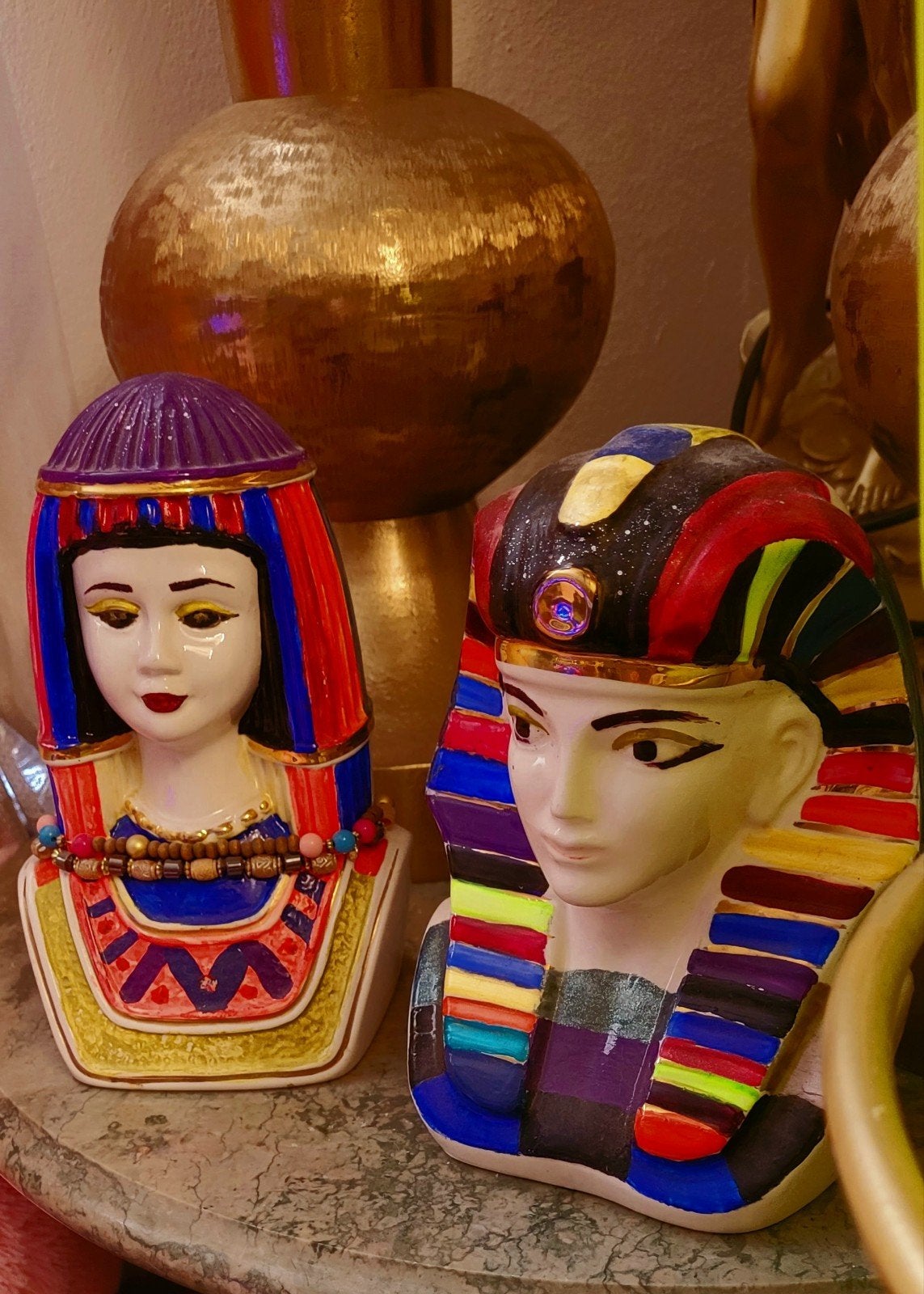 Egyptische beelden: Nefertiti en Toetanchamon, Ophalen of Verzenden, Zo goed als nieuw, Mens