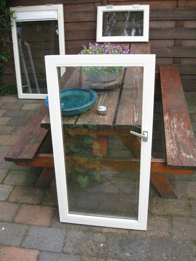 6 hardhouten ramen met hang - en sluitwerk, Doe-het-zelf en Verbouw, Glas en Ramen, Ophalen, Gevelraam of Ruit, Gebruikt, Minder dan 80 cm