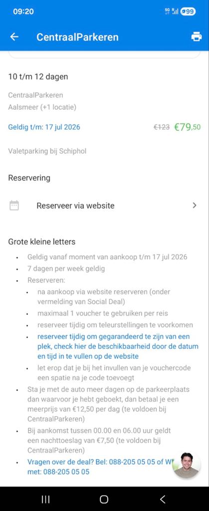 Valet parking schiphol, Tickets en Kaartjes, Trein, Bus en Vliegtuig, Eén persoon, Vliegtuig