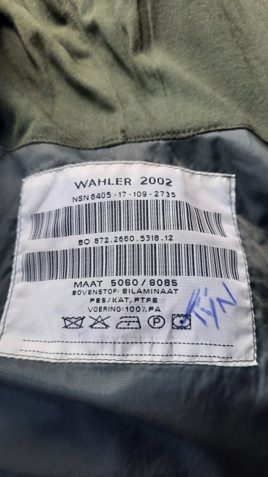 WAHLER 2002 Militaire Jas - Maat 5060/8085 met fleecejas, Ophalen of Verzenden, Landmacht, Nederland, Kleding of Schoenen