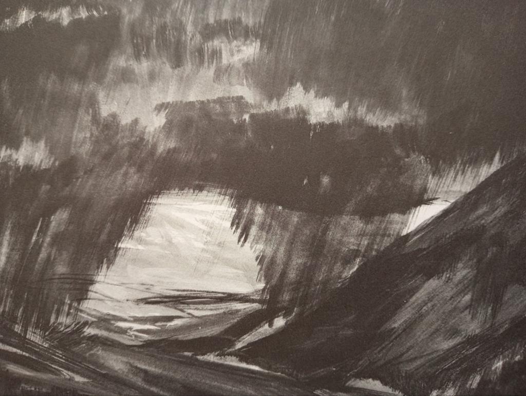 Landschap offset prent 20e eeuw., Antiek en Kunst, Ophalen of Verzenden