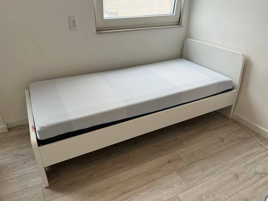 Ikea bed 90x200 met Beter Bed matras (z.g.a.n.), Ophalen, 90 cm, Eenpersoons, Wit