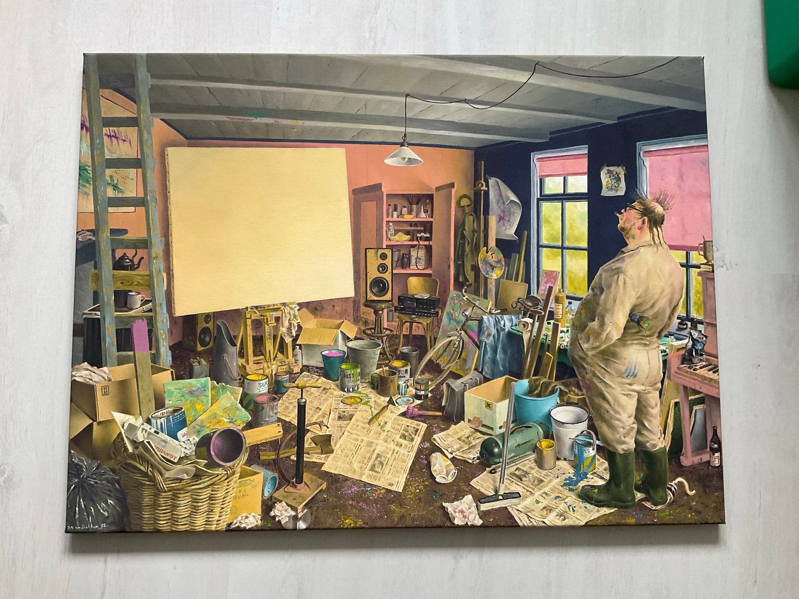 Marius van Dokkum - Wachten op inspiratie (Giclée), Ophalen, Doek, Portret of Personen, Realistisch