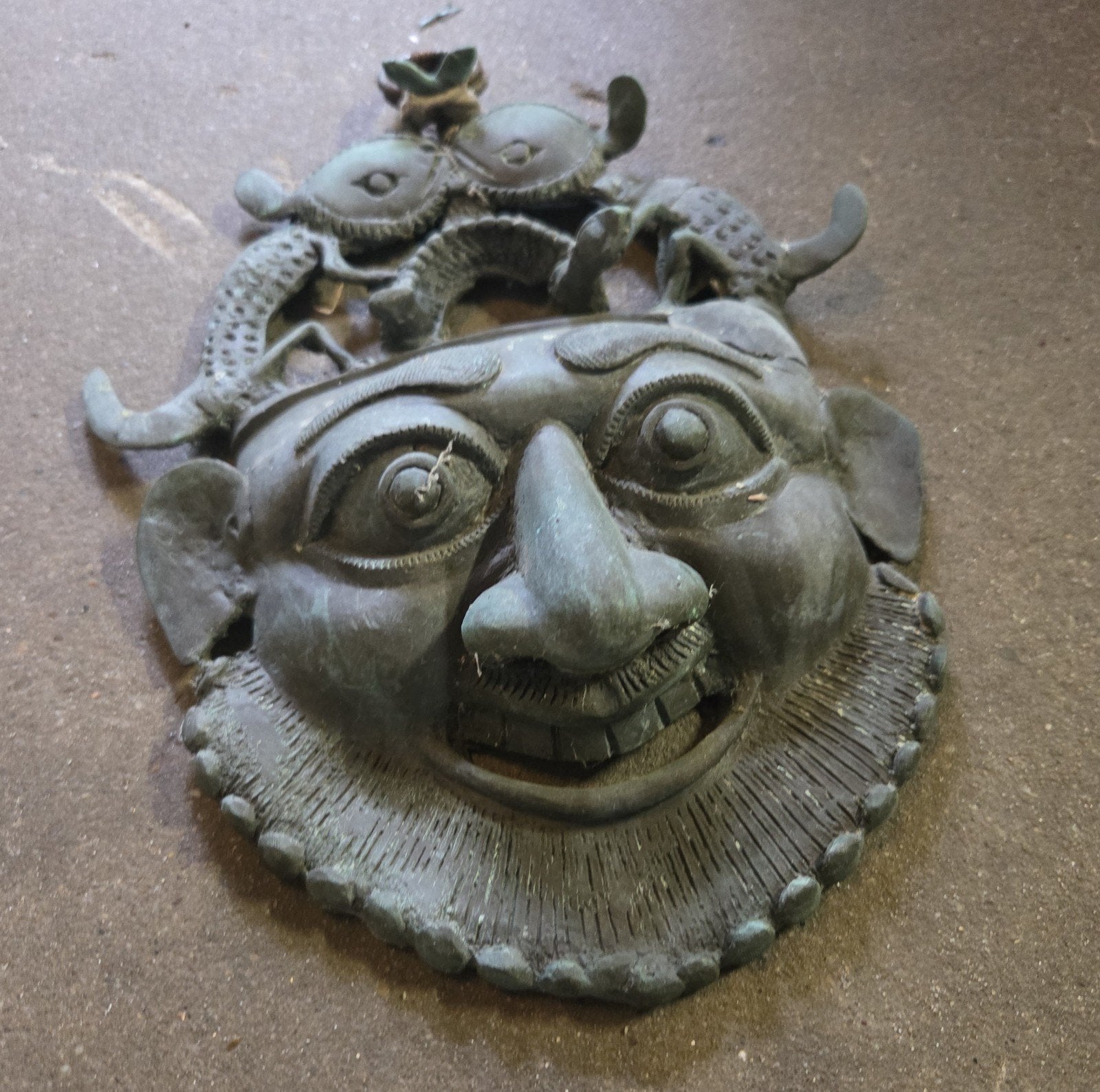 vintage bronzen Bamoun masker, Afrika, Ophalen, Brons