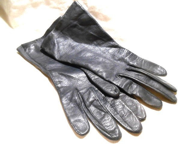 Vintage donkerblauwe echt leren handschoenen, Kleding | Dames, Mutsen, Sjaals en Handschoenen, Verzenden, Gedragen, Maat 38/40 (M)