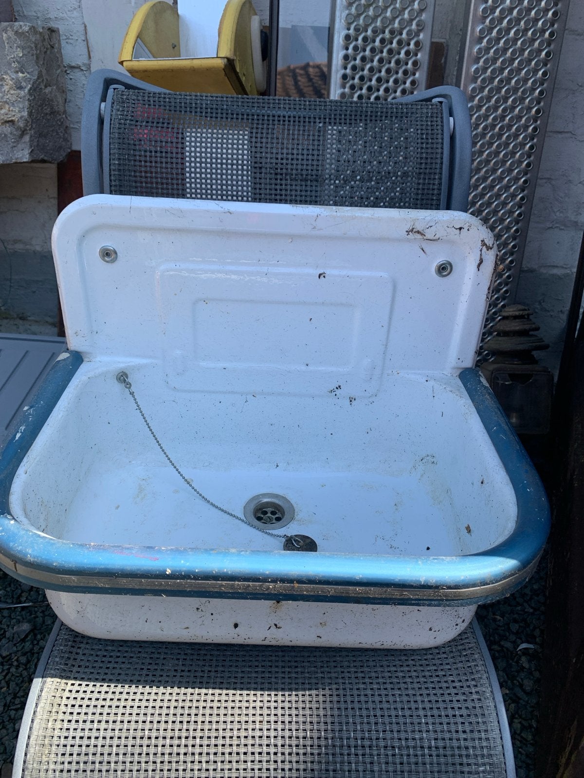Vintage Stortbak - Wit met blauwe rand, Ophalen