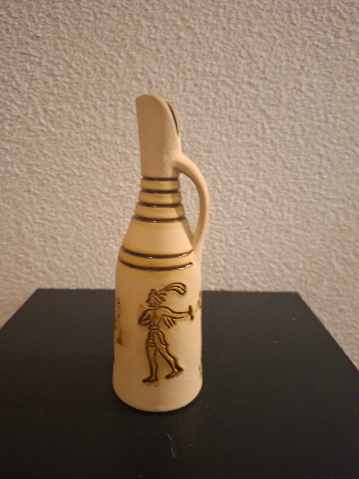 Vintage Griekse Keramiek Flesvaas - Sgraffito Kruikje, Huis en Inrichting, Handgemaakt, Beige, 16 cm, Ophalen of Verzenden