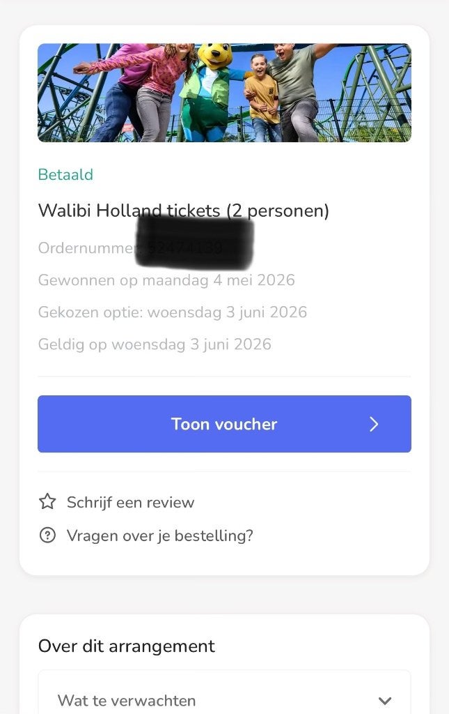 Walibi tickets woensdag 3 juni 2x, Twee personen, Ticket of Toegangskaart
