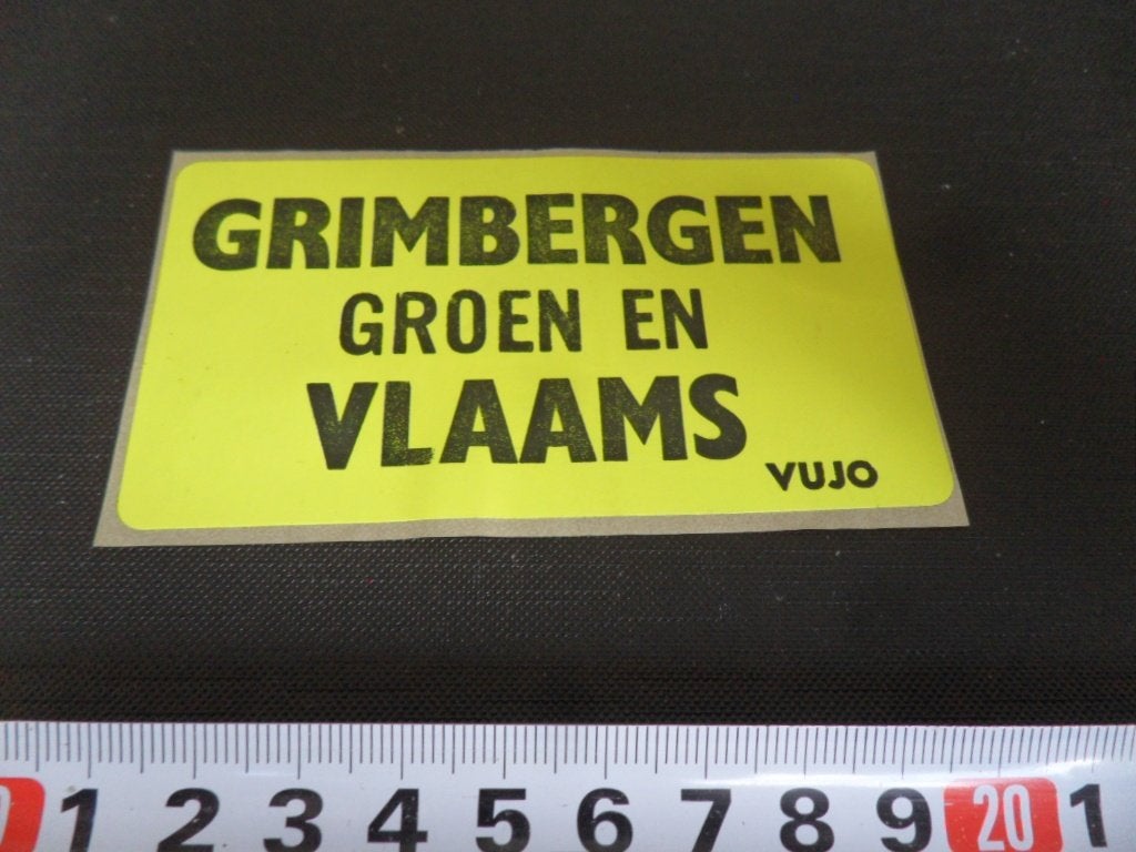 sticker GRIMBERGEN Groen en Vlaams vujo  Bier, Verzamelen, Stickers, Zo goed als nieuw, Ophalen