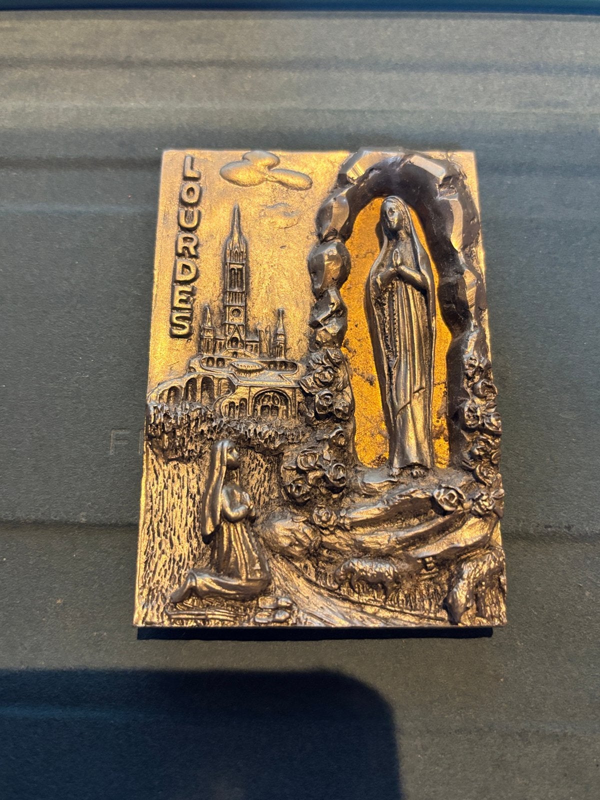 Vintage Lourdes reliëf 9x6 cm, Made in Italy, Ophalen of Verzenden