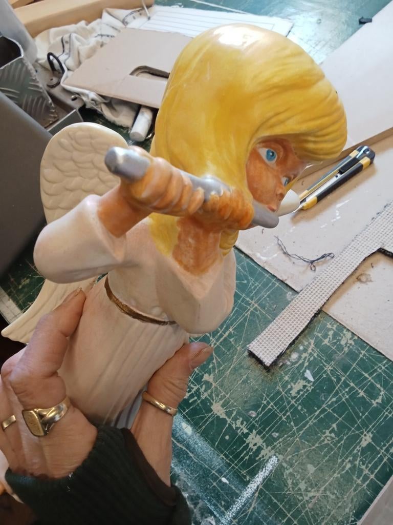 Vintage Aardewerk Engel met Fluit - Decoratief Beeldje, Antiek en Kunst, Antiek | Keramiek en Aardewerk, Ophalen of Verzenden