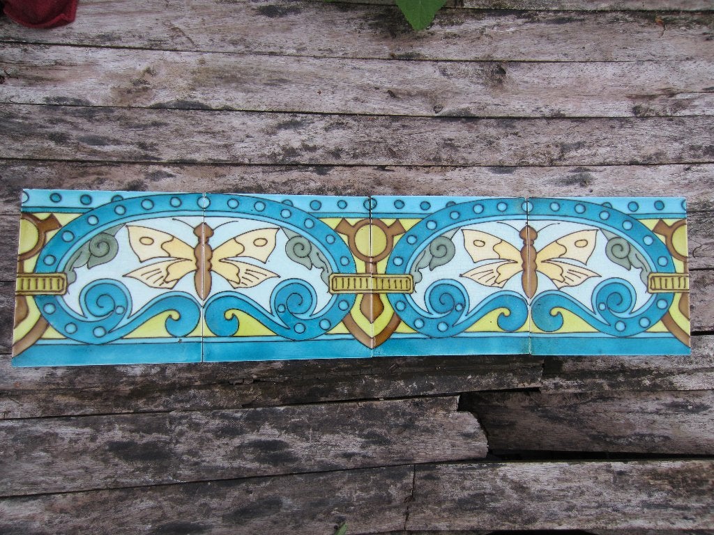 Zeldzame antieke Franse wandtegels met vlinder 20x20cm, Antiek en Kunst, Antiek | Wandborden en Tegels, Ophalen