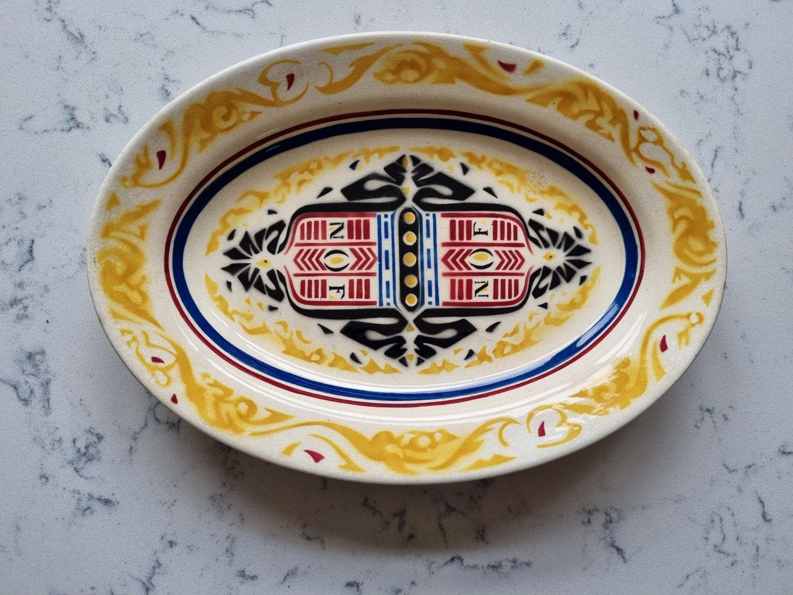 Antieke Sphinx Maastricht schaal - Calvé Delft decor, Ophalen of Verzenden