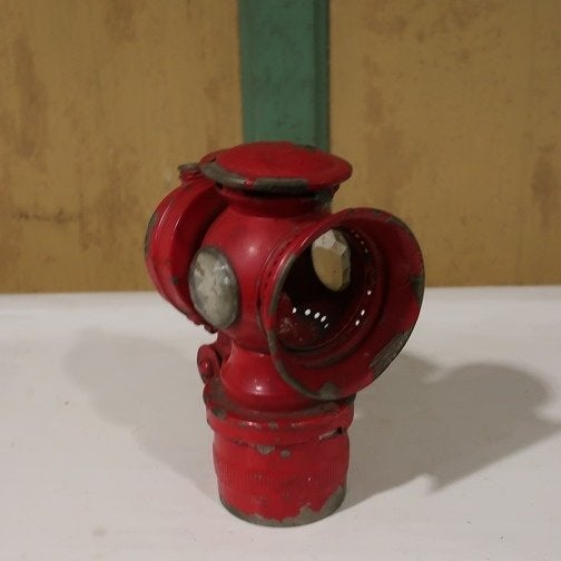 Fietslamp carbid origineel circa 1900 rood opknapper deco, Antiek en Kunst, Ophalen of Verzenden