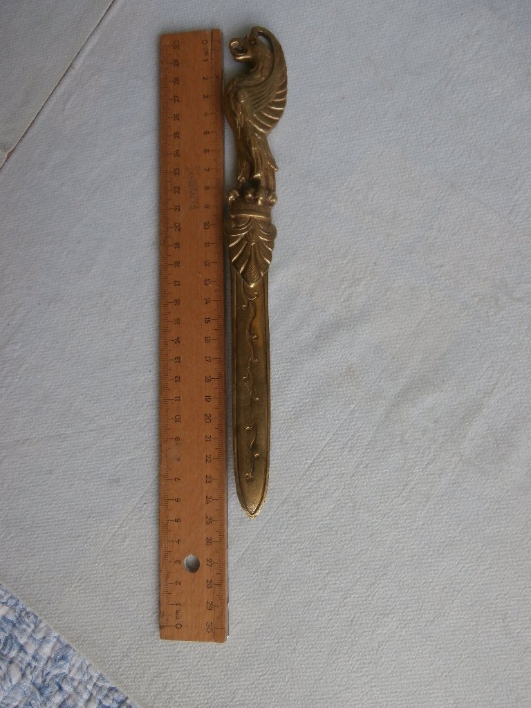 Antieke briefopener, Griffioen handvat 25 cm messing-brons ?, Ophalen of Verzenden