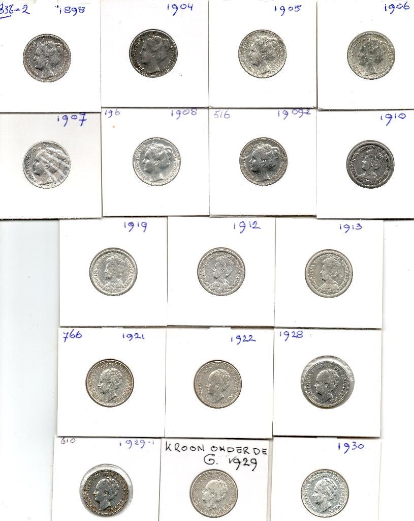 WILHELMINA SET 1/2 GULDENS KOMPLEET 1898 T/M 1930 INCL.1929B, Postzegels en Munten, Munten | Nederland, ½ gulden, Setje, Zilver