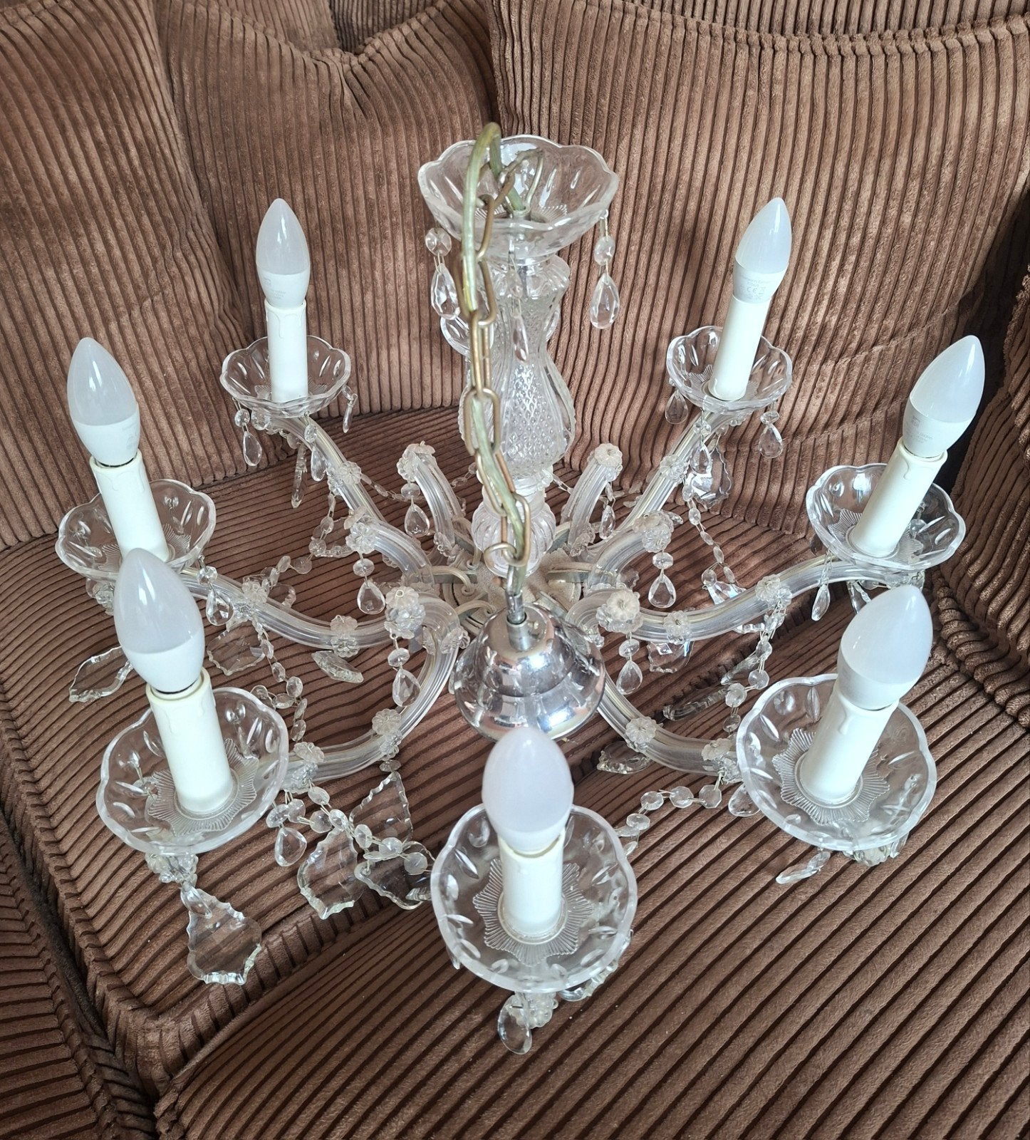 Aangeboden z.g.a.n glazen kristallen kroonluchter, Ophalen, Zo goed als nieuw, Glas