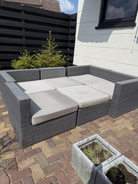 Gratis afhalen wicker tuinset grijs, Tuin en Terras, Tuinsets en Loungesets, Ophalen, Gebruikt, 6 zitplaatsen, Loungeset