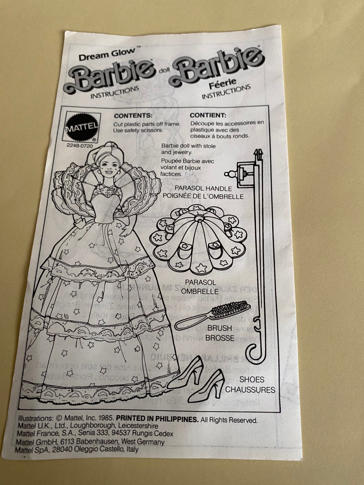 Vintage Barbie Dream Glow ‘84  instructie blaadje, Verzenden, Gebruikt, Kleertjes