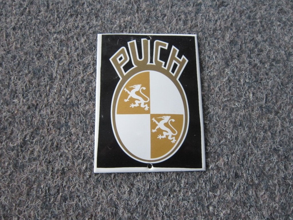 PUCH EMAILLE RECLAMEBORD, Ophalen, Zo goed als nieuw, Reclamebord