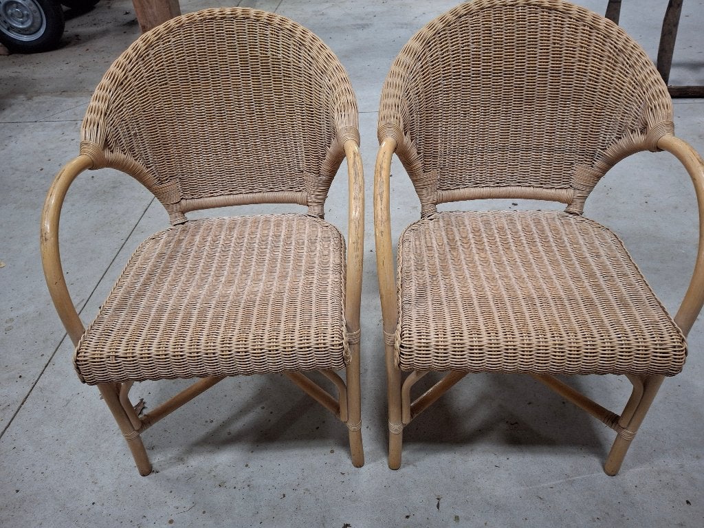 Set van 2 vintage Rohé rotan stoelen, Huis en Inrichting, Ophalen, Gebruikt, Twee, Overige kleuren