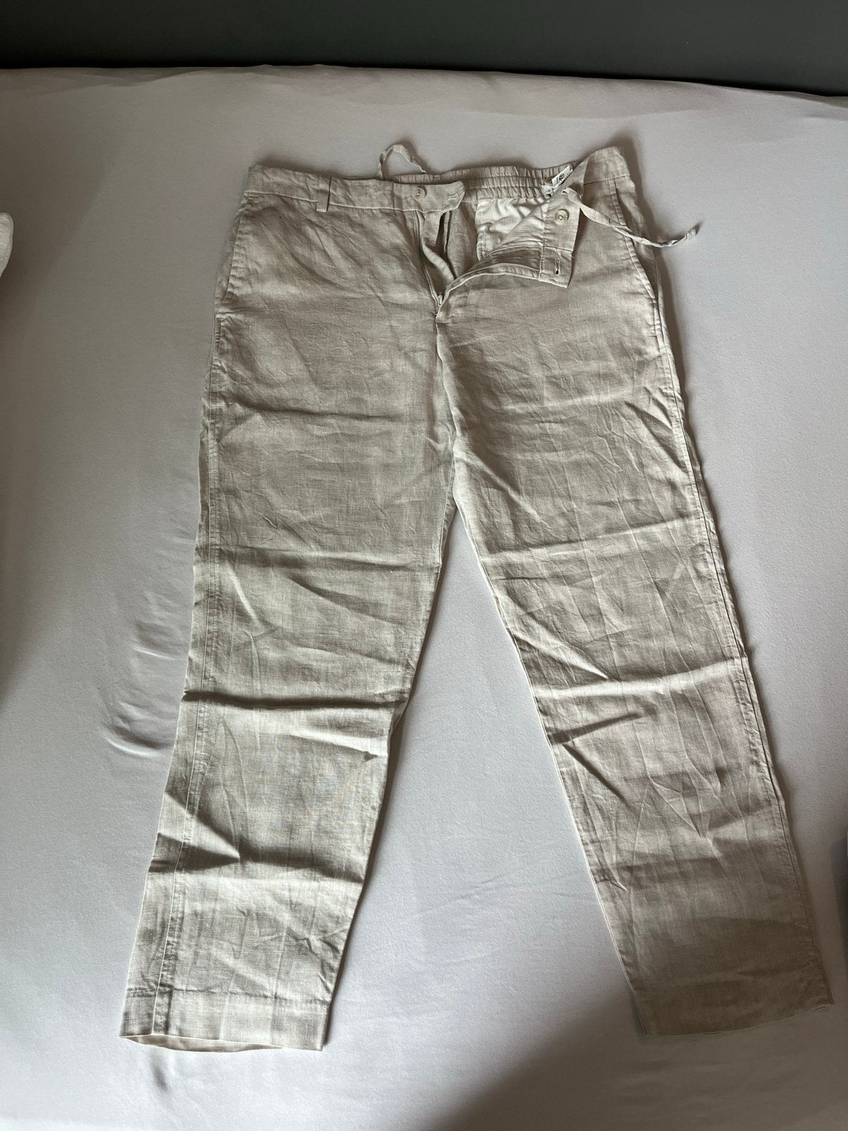 Zara lange linnen broek - Maat L, Kleding | Dames, Beige, Maat 42/44 (L), Ophalen of Verzenden, Zo goed als nieuw