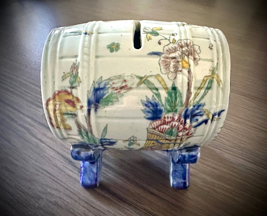 Antieke Spaarpot Delfts Blauw aardewerk ton waterton bloemen, Antiek en Kunst, Verzenden