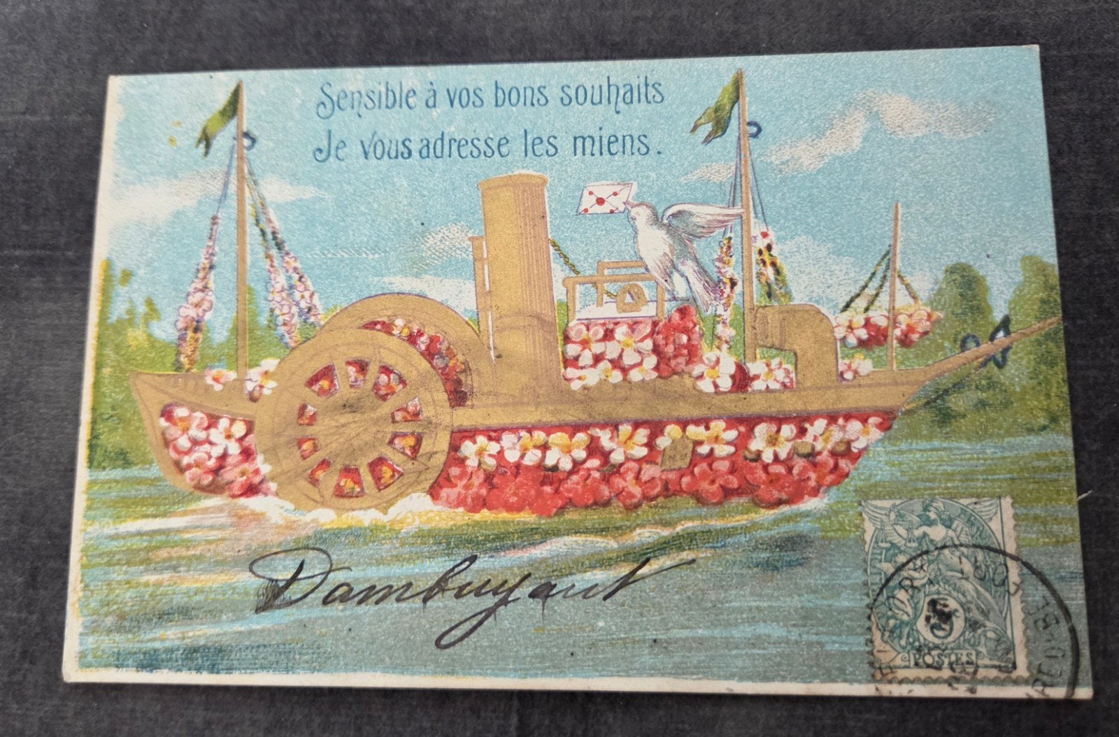 Oude Franse ansichtkaart - Dambuyant stoomboot, Verzamelen, Ansichtkaarten | Themakaarten, Verzenden, Voor 1920, Gelopen, Overige thema's