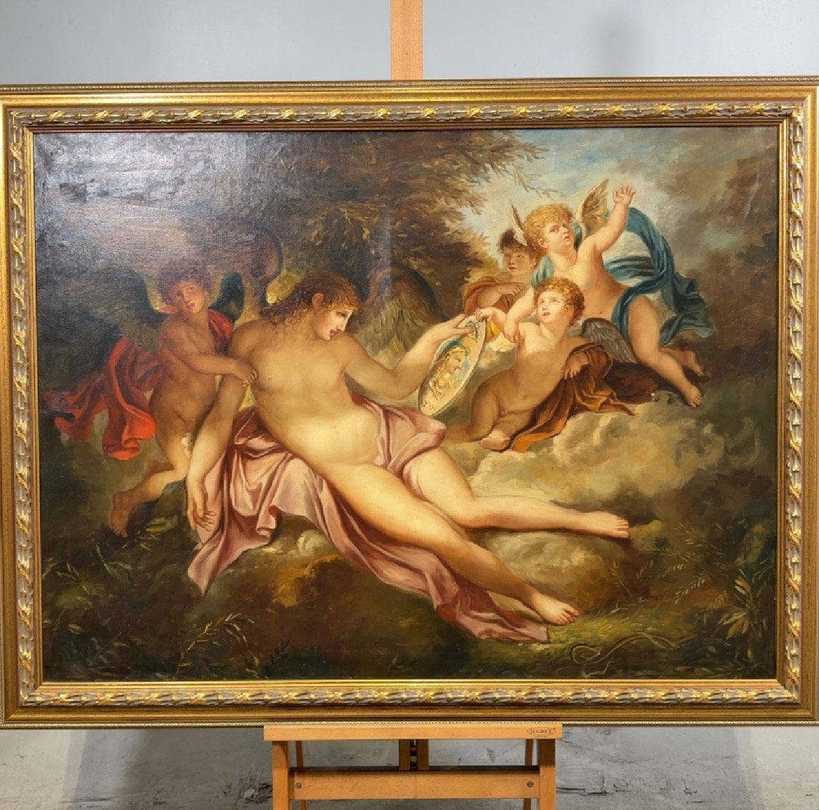 Groot antiek olieverfschilderij “Venus met Cupido’s”, Antiek en Kunst, Kunst | Schilderijen | Klassiek, Ophalen, Doek, Bijzondere lijst