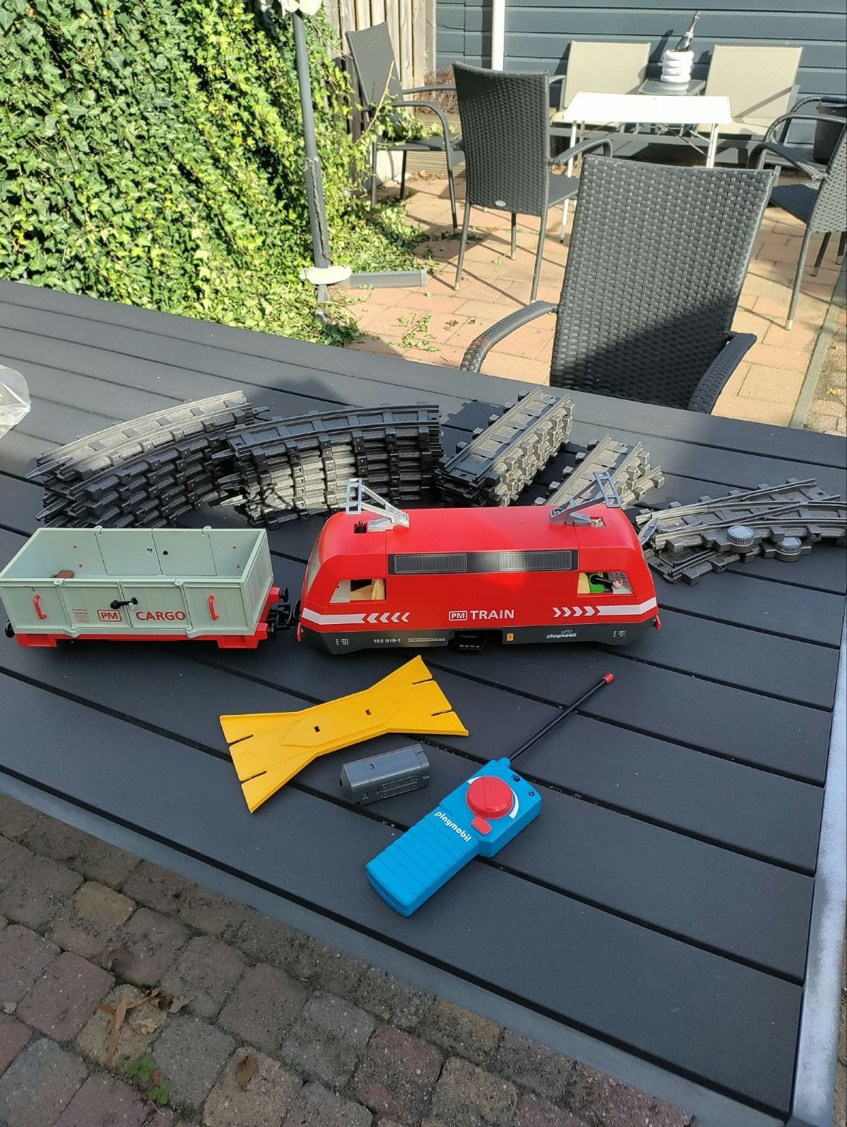 Playmobil trein met rails en wagon, Overige merken, Gelijkstroom, Ophalen of Verzenden, Gebruikt