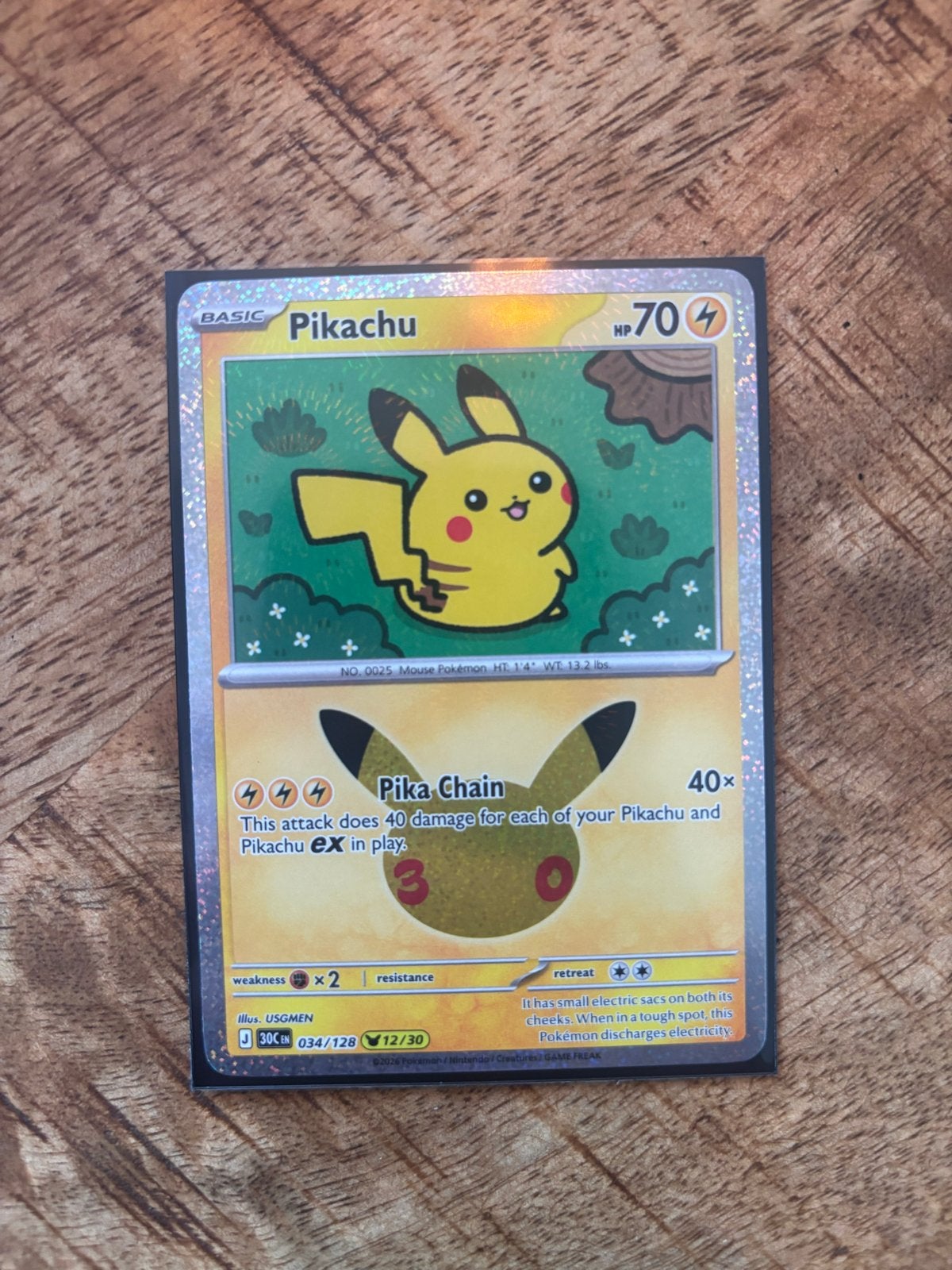 Pikachu Pokémon Kaart - Basic, 70 HP, Pika Chain Aanval, Ophalen of Verzenden, Nieuw, Losse kaart