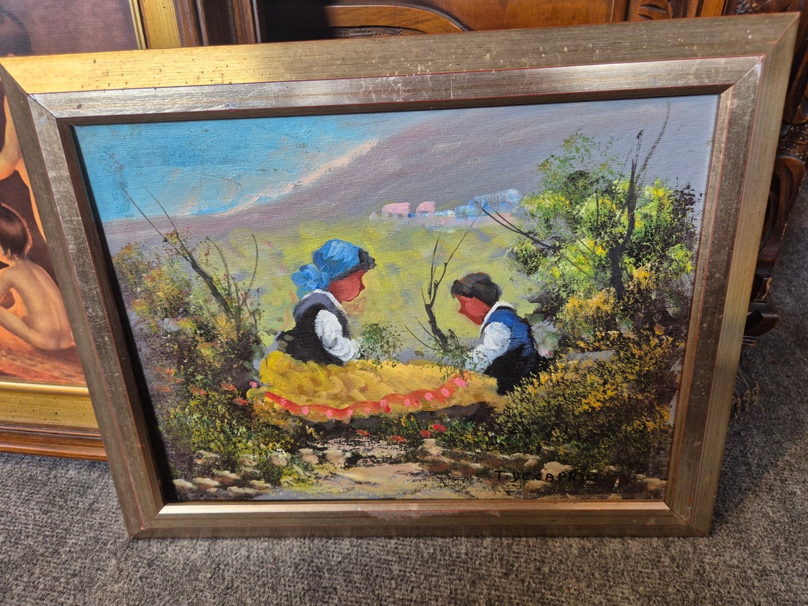 Schilderij van T. Yussupov - Kinderen in landschap, Ophalen of Verzenden