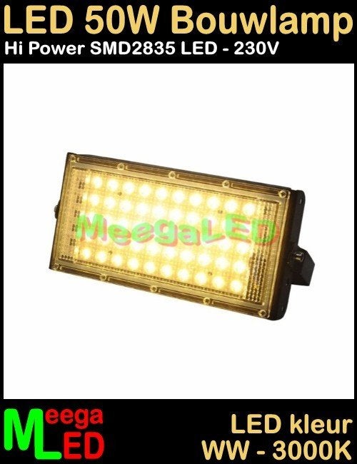 LED Bouwlamp Floodlight 50x SMD2835 LEDs WarmWit - 3000K, Huis en Inrichting, Lampen | Wandlampen, Zwart, Nieuw, Ophalen of Verzenden